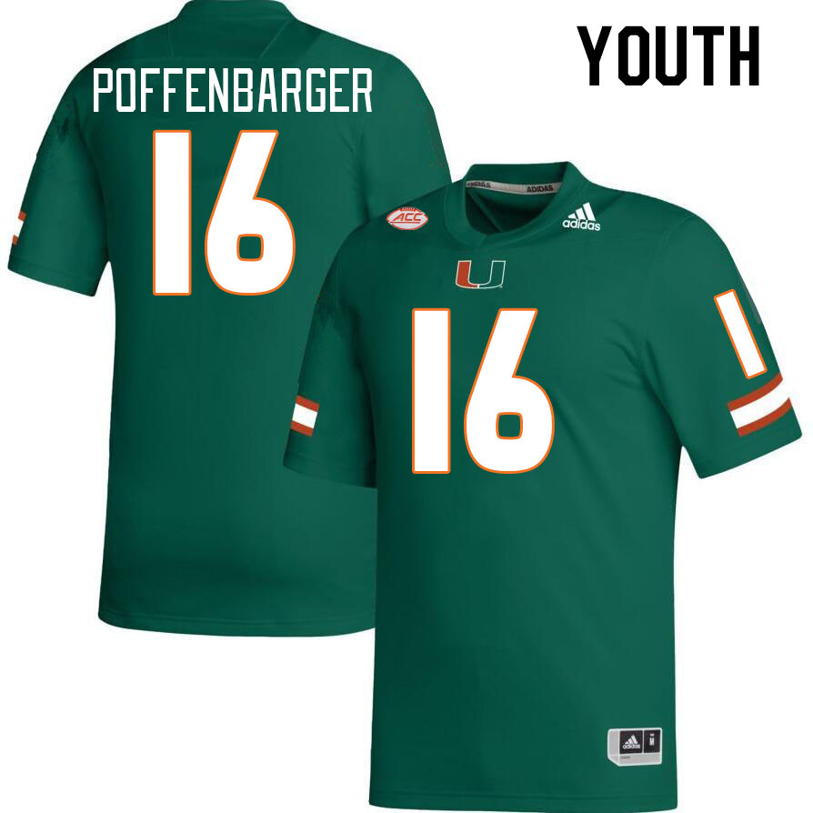 Youth #16 Reese Poffenbarger Miami Hurricanes College Football Jerseys Stitched-Green